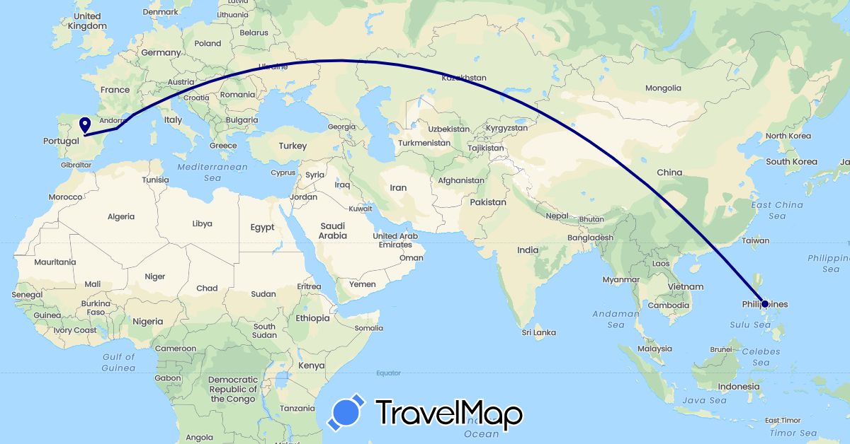 TravelMap itinerary: driving in Spain, France, Philippines (Asia, Europe)